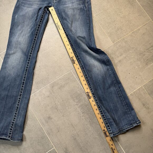 Miss Me JP5465B3 Bootcut Jeans Womens 28 Distressed Fleur-de-Lis Blue Denim - Picture 6 of 13